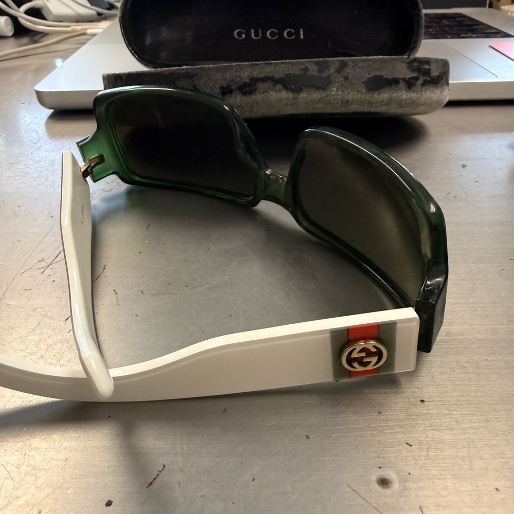 Gucci Emerald Green Rectangular Sunglasses - image 11